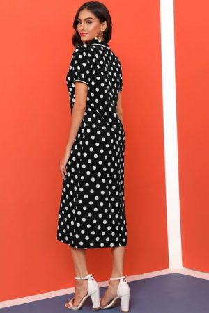Alternative view of Đầm Polka Dot Đen Và Trắng Casual